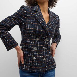 Veronica Beard Rumer Dickey Blazer Blue Tweed Double Breasted Jacket Size 6